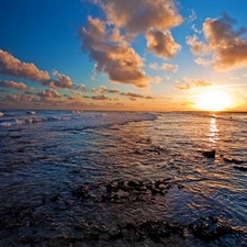 west, clouds, sea, sun