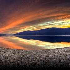 Mountains, Coast, Sky, lake