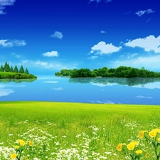 Sky, Meadow, water
