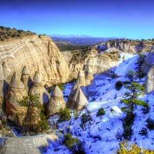 rocks, viewes, snow, trees