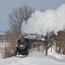 snow, Train, Steam