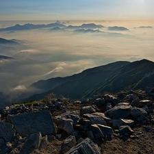 Stones, Mountains, clouds