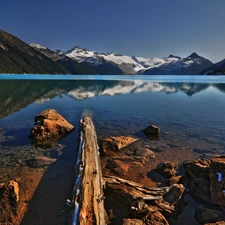 Stones, lake, Mountains