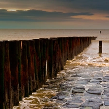 sea, clouds, Stones, Pale