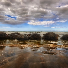 Sky, sea, Stones, clouds