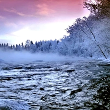 stream, winter, rapid