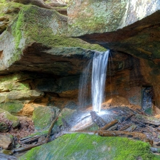 summer, waterfall, rocks