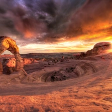 Mountains, west, sun, rocks