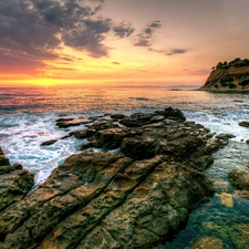 rocks, west, sun, sea