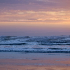 sea, rays, sunny, Waves