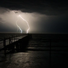 thunderbolt, sea, pier