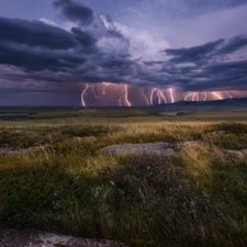 Storm, Cloud, Meadow, thunderbolt