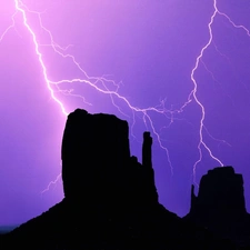thunderbolt, rocks, Storm