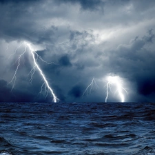 thunderbolt, sea, Storm