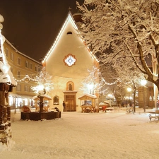 Town, winter, snow