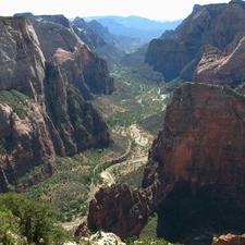 Mountains, canyon, trees, viewes, roads, Rocky