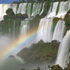 waterfalls, trees, viewes, Great Rainbows