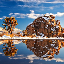 clouds, Mountains, viewes, snow, trees, lake