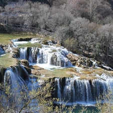 waterfall, trees, viewes, forest