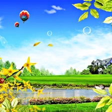 water, Balloons, green, eye, Spring