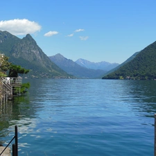 water, Mountains, Lugano, Switzerland, Gandria