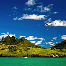 water, Sky, Mountains