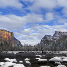 water, winter, Mountains