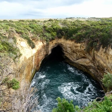 water, cave, scrub