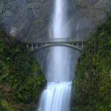 bridge, waterfall