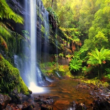 rocks, waterfall