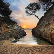 west, sun, Costa Brava, Beaches, Spain