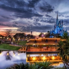 Disneyworld, Park, west, sun, Castle, entertainment