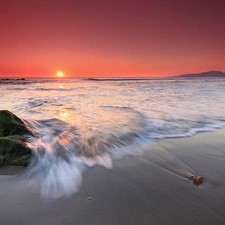 west, sun, Beaches, Stones, sea