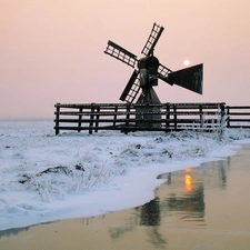 Windmill, River, Meadow