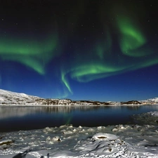 dawn, lake, winter, Polaris