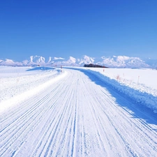 Mountains, Way, winter, field