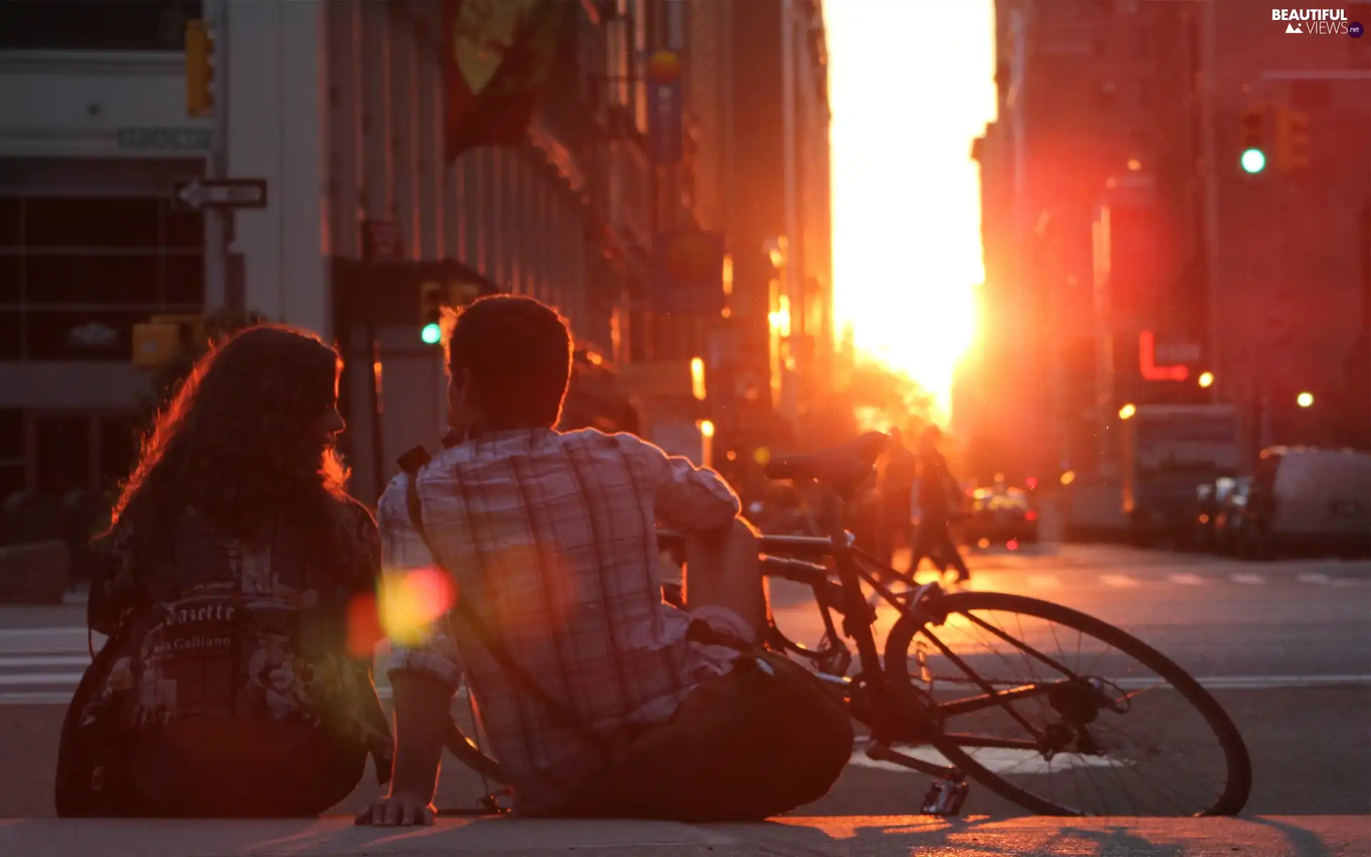 a man, Bike, sun, Street, west, Women