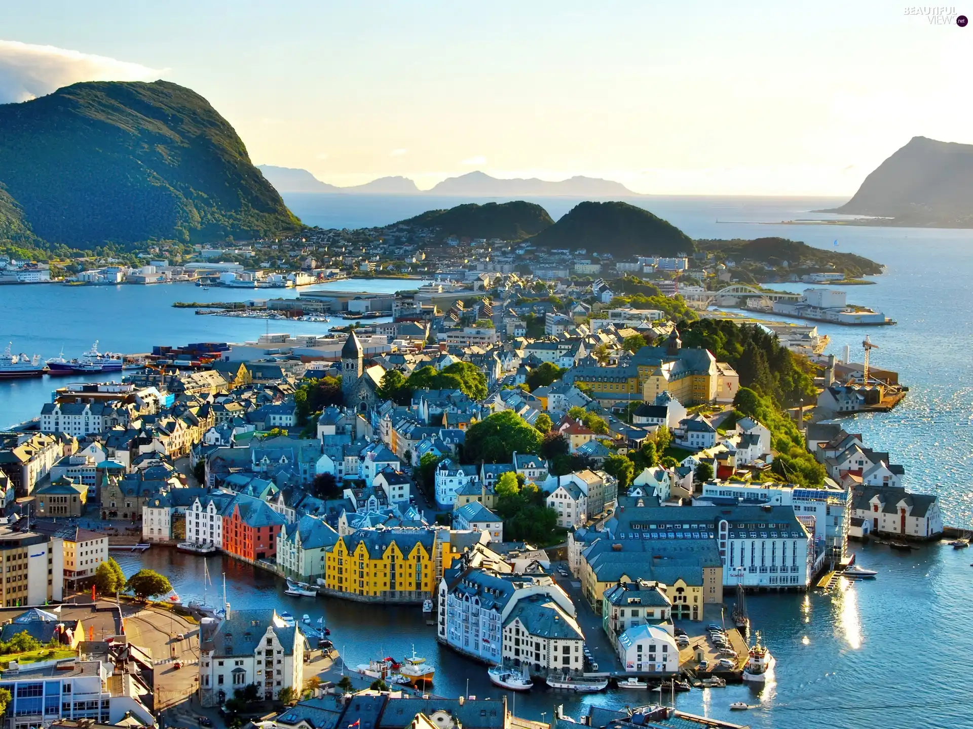 Alesund, Norway, panorama, town, sea