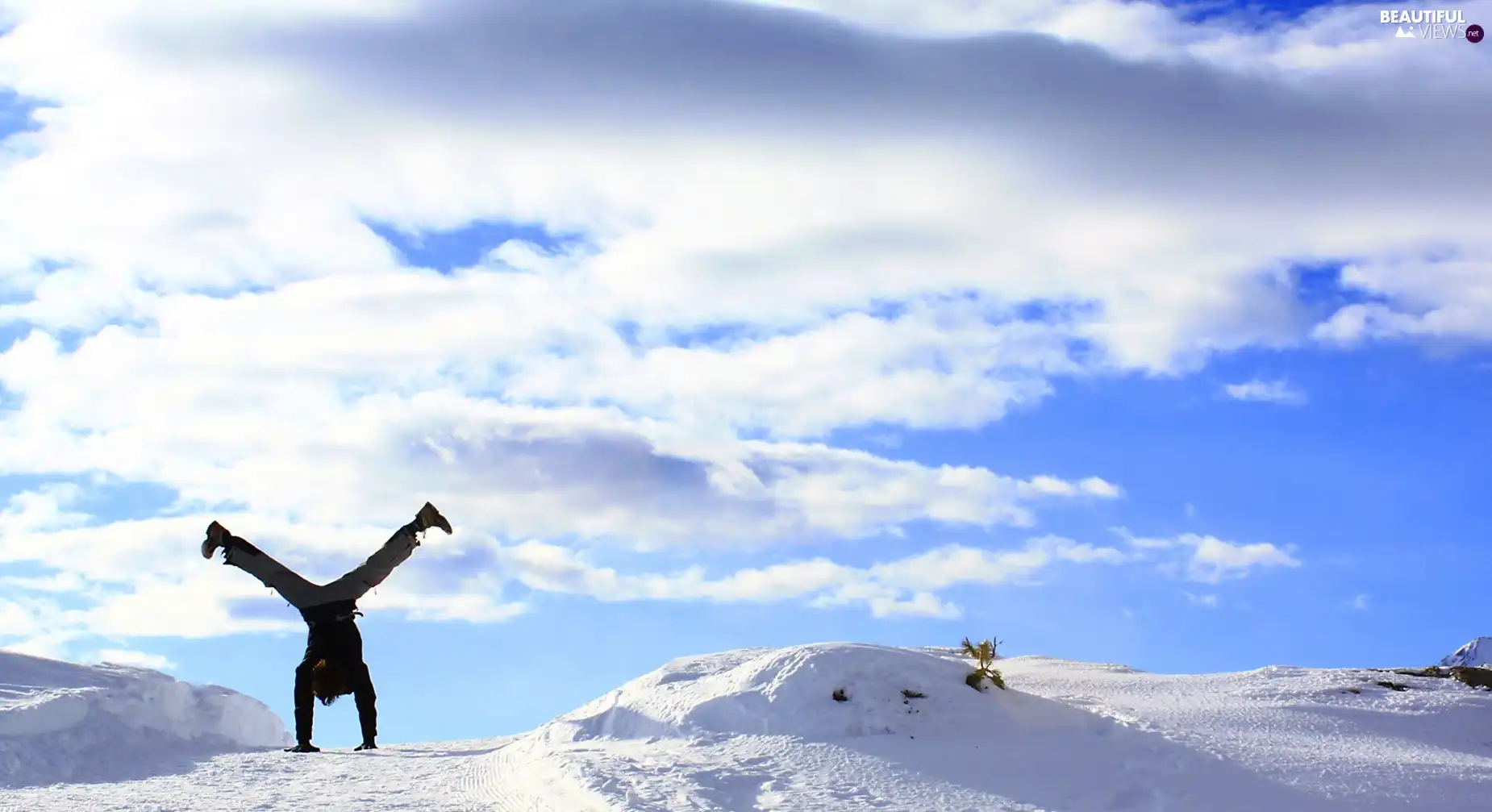 Human, clouds, an, Hands, standing, winter