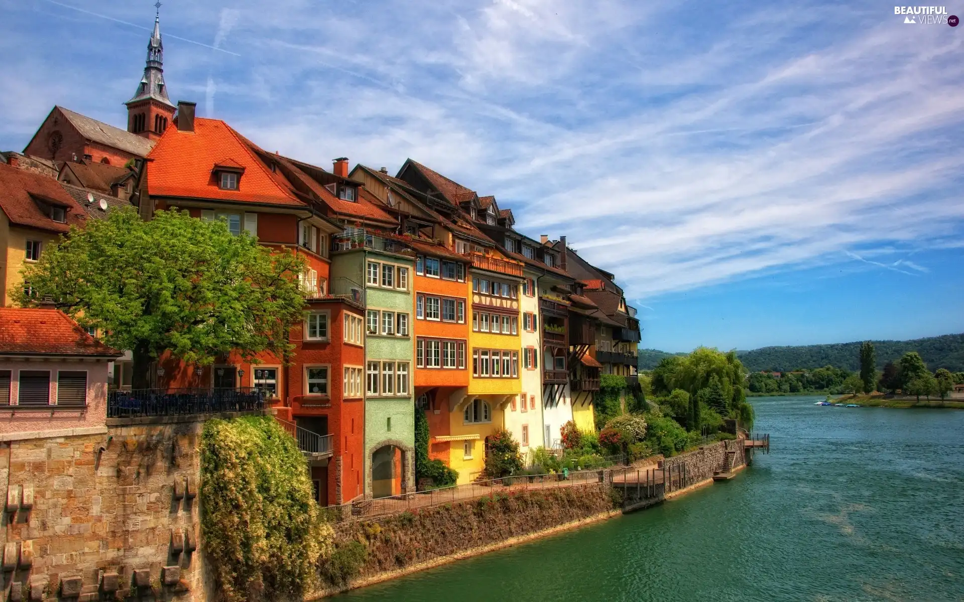 over The River, color, apartment house