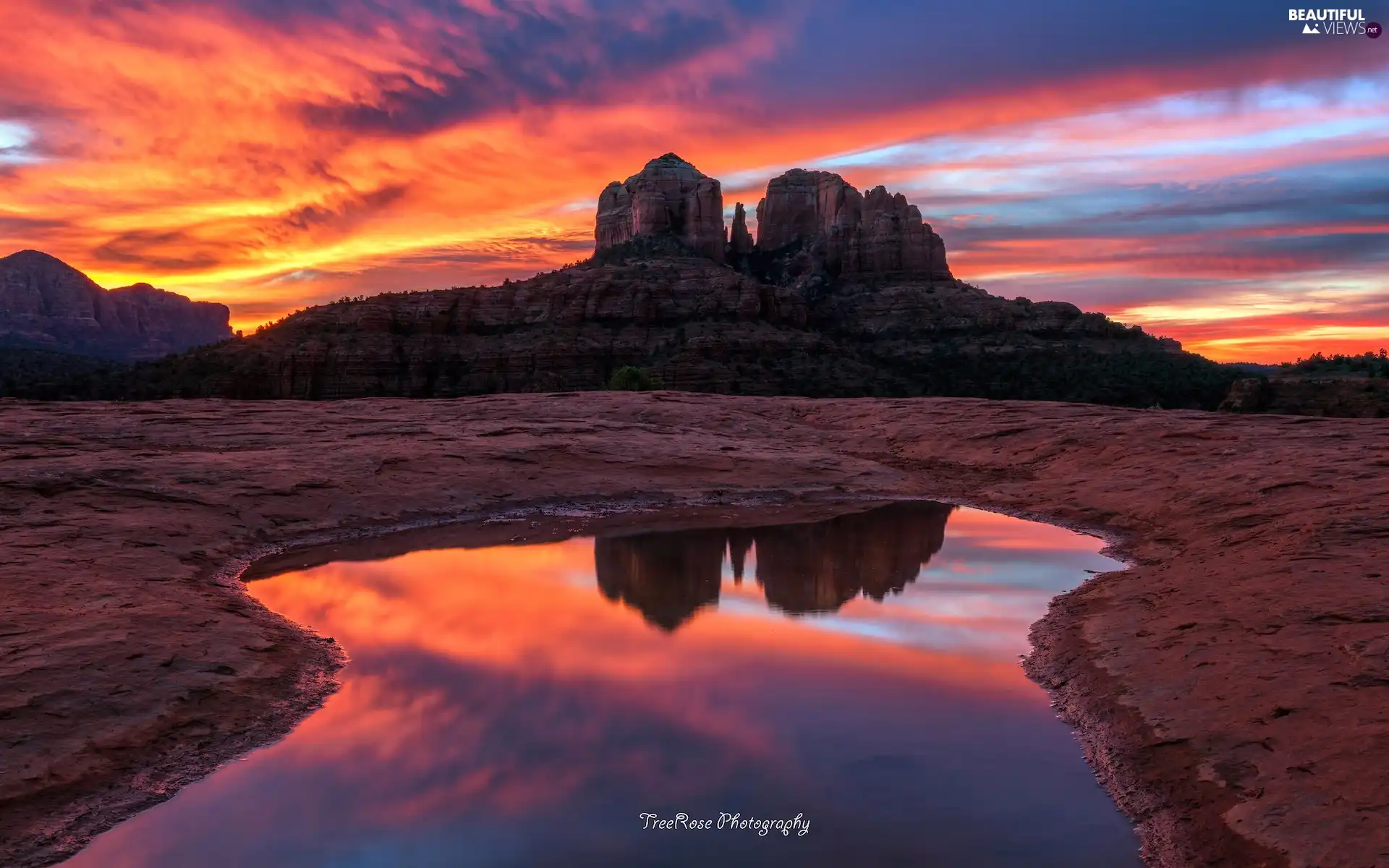 Sedona, The United States, rocks, puddle, Sunrise, Arizona