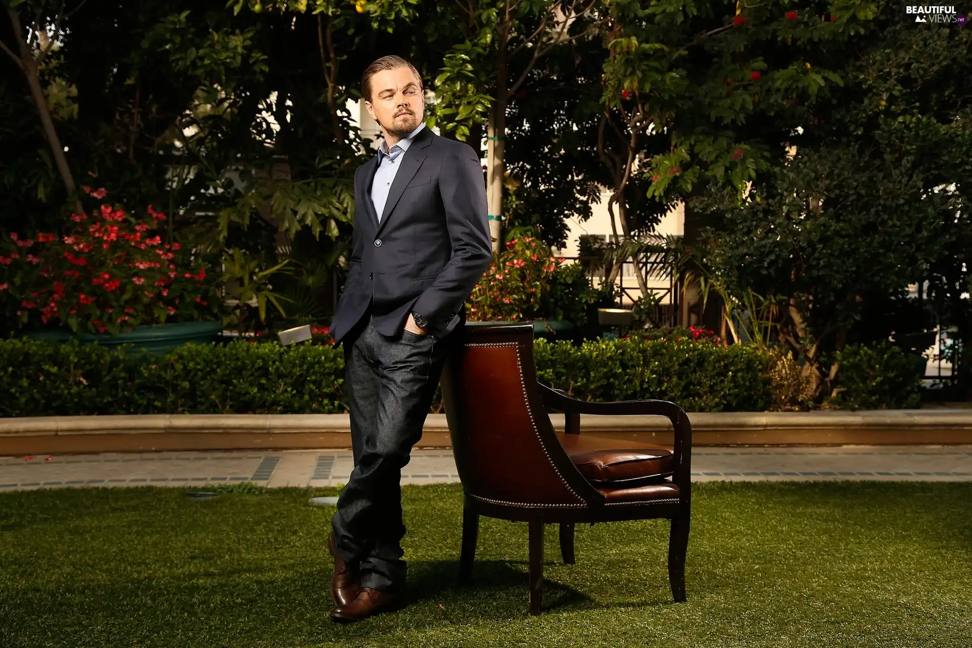 a man, Garden, Armchair, Leonardo DiCaprio