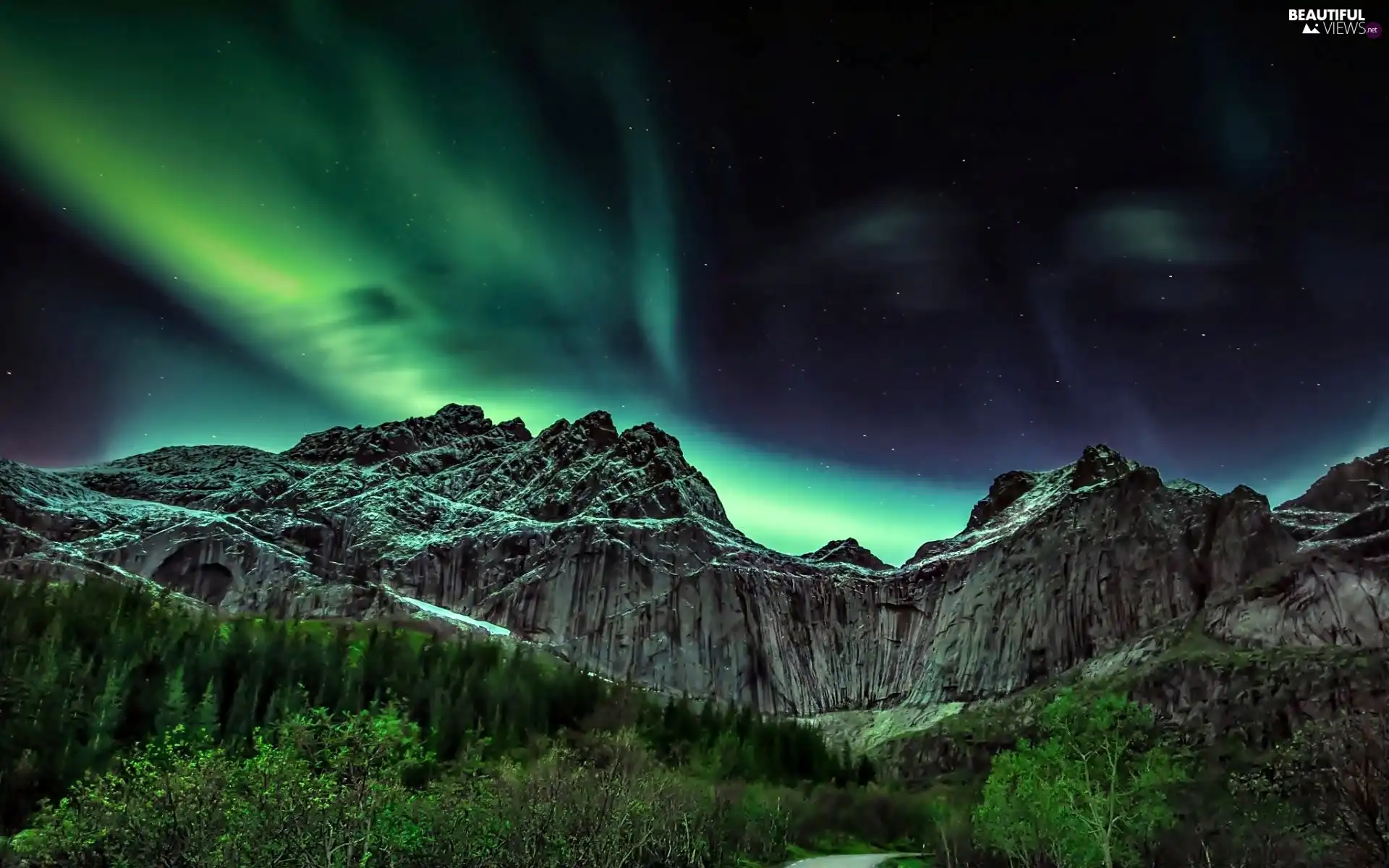 Mountains, Norway, aurora polaris