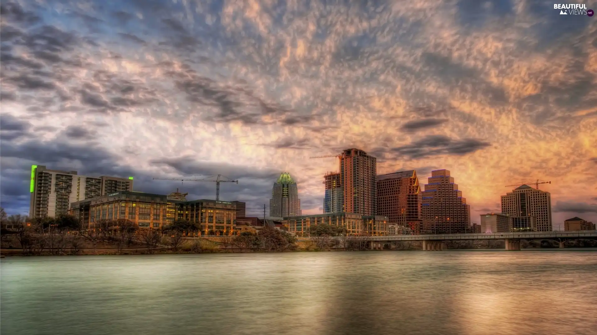 Austin, Teksas, clouds, Houses, River