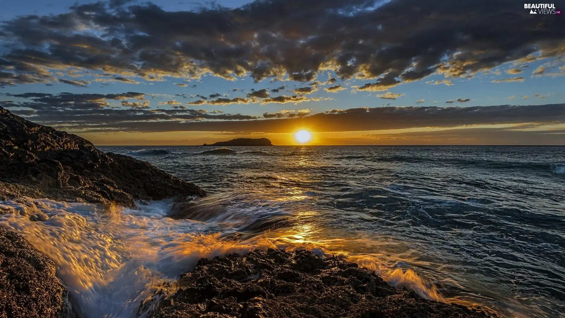 Pacific Ocean, New South Wales, rocks, Cape Fingal Head, Australia, sea, Sunrise