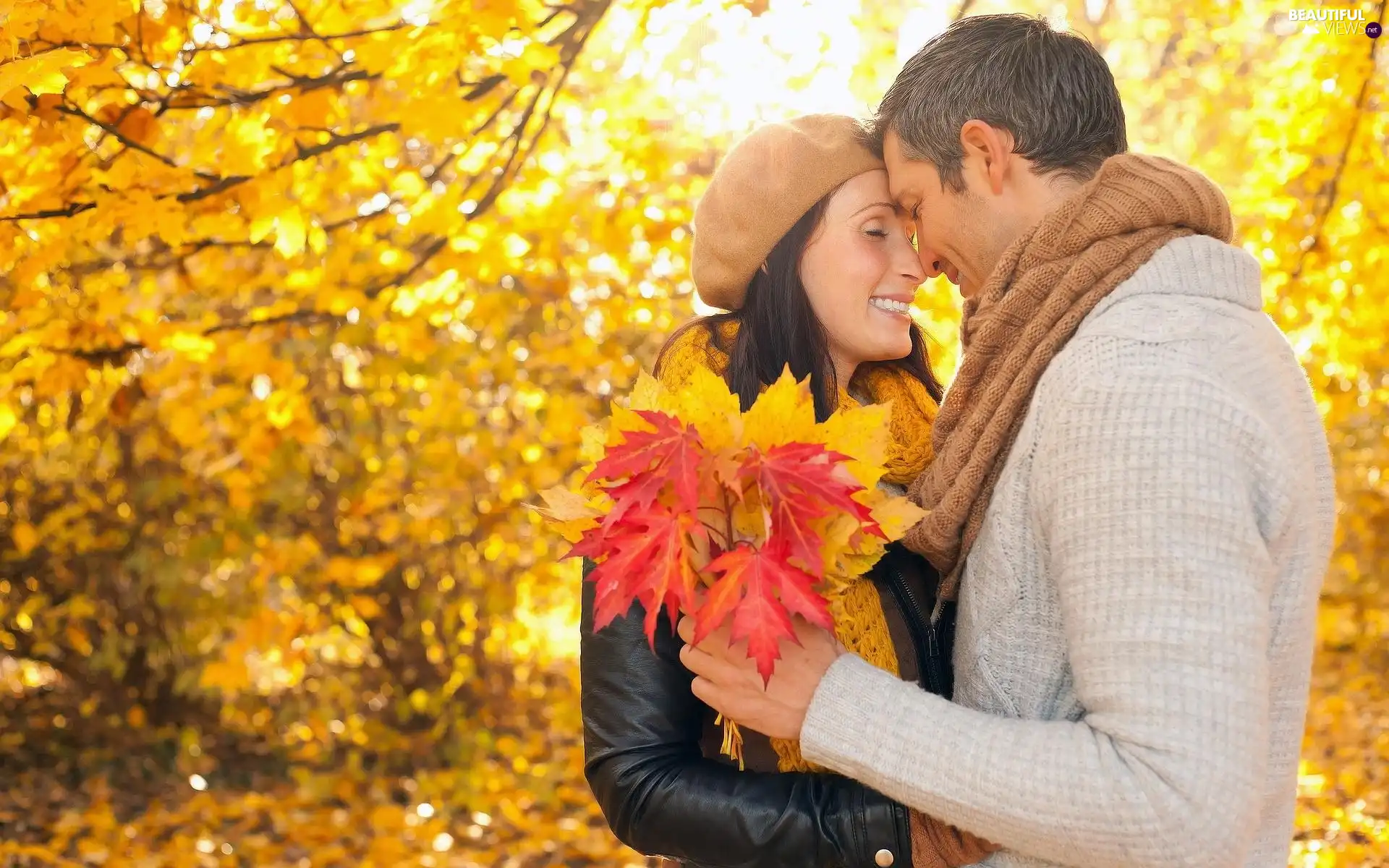 Women, Leaf, autumn, a man