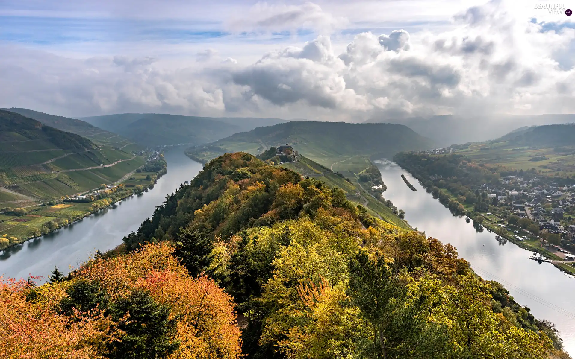 Moselle River, clouds, autumn, Hill, Germany