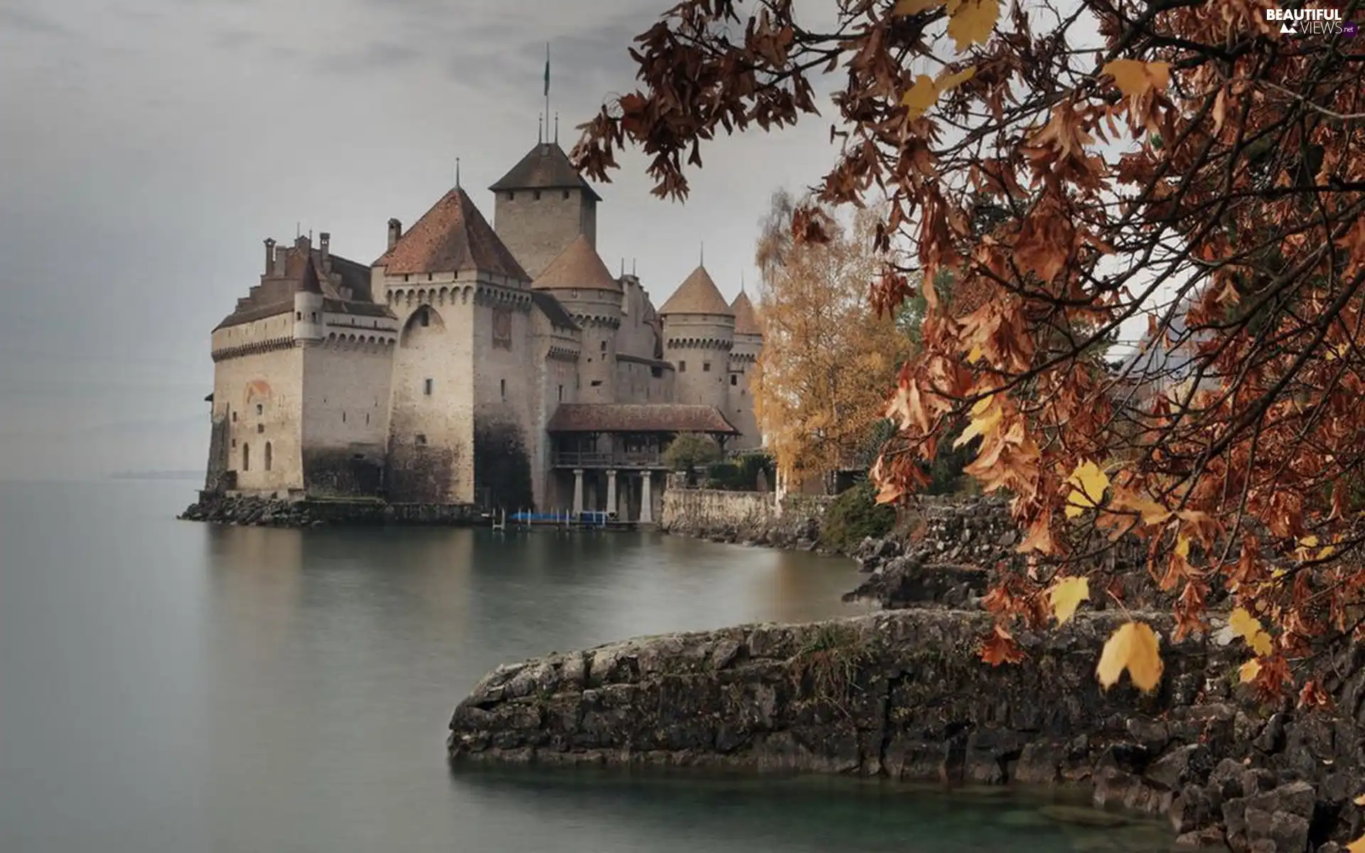 autumn, Castle, lake