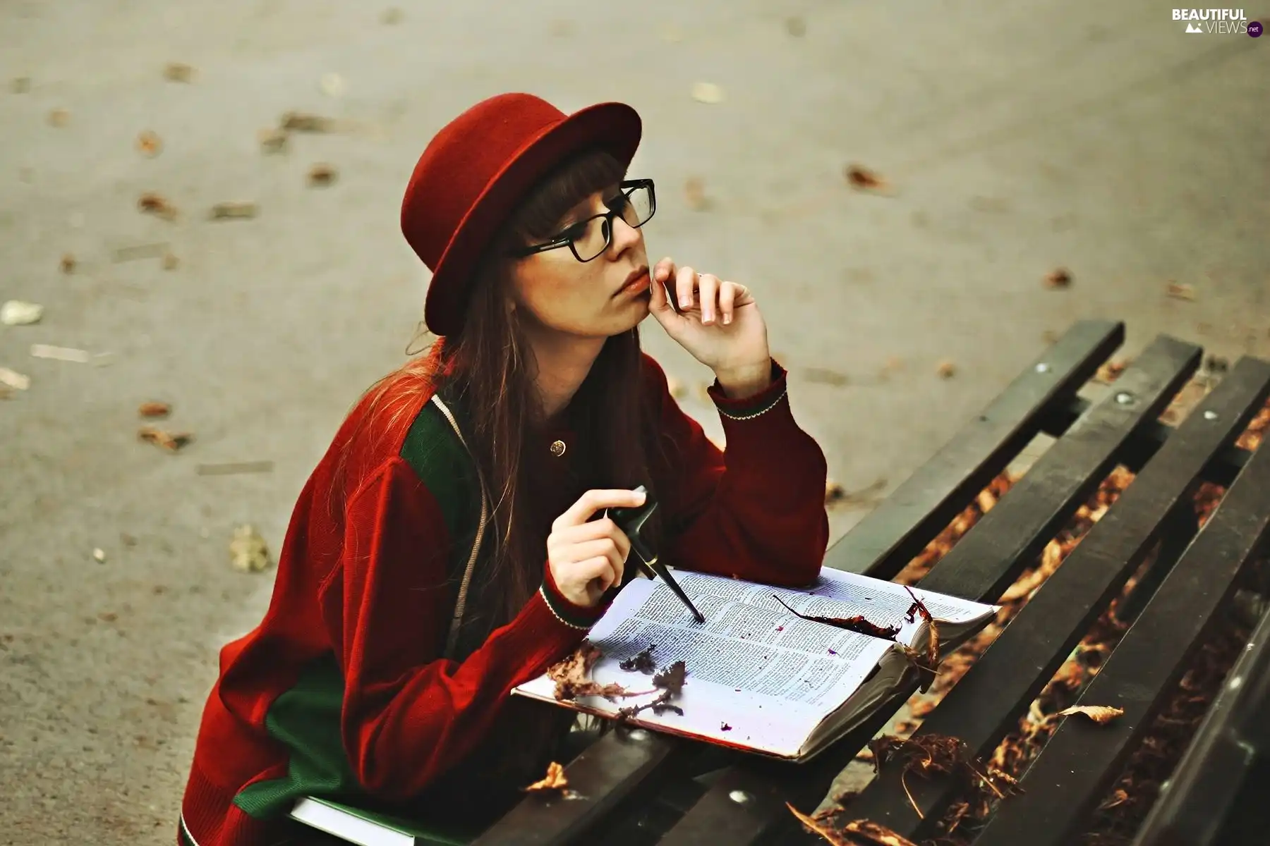 Women, Glasses, autumn, light brown