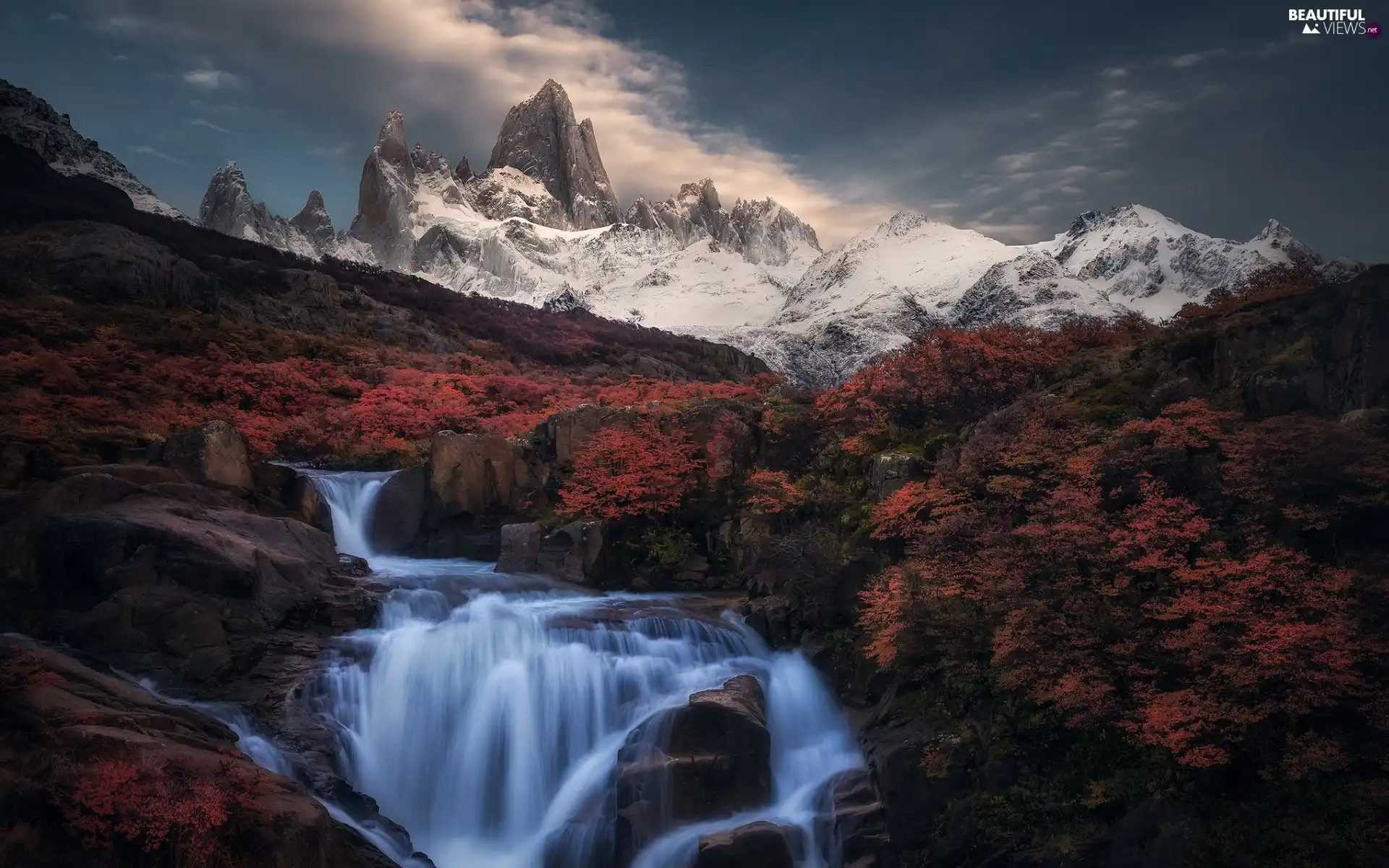 reflection, Argentina, Fitz Roy Mountain, Andes Mountains, waterfall, autumn, VEGETATION, puddle, Patagonia, Coloured, River